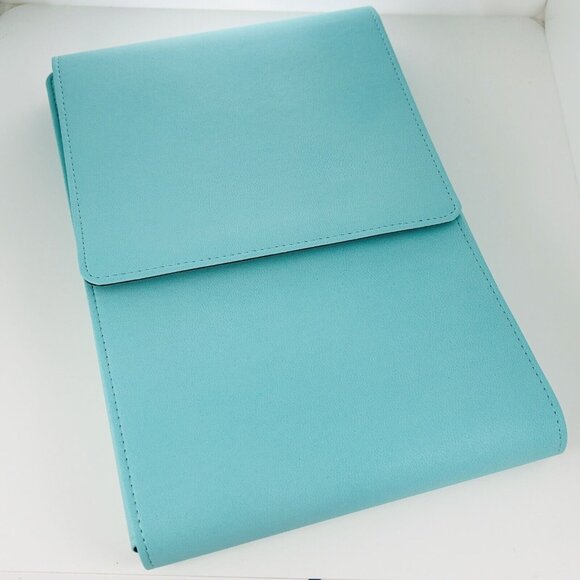 Tiffany Blue Leather Folding Necklace Presentation Blue Gift Box Storage Pouch - Picture 7 of 11